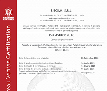 Sistema di gestione della Sicurezza ISO 45001:2018